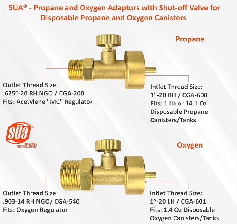 Sa - Propane Adaptor with Valve - CGA-600 (1 Lb or 14.1 Oz Tank/Canister) to CGA-200 (Size MC Acetylene Regulator) - Image 3